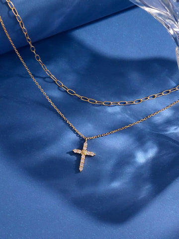 Copper alloy necklace autumn and summer new necklace geometric pin cross diamond versatile fashion light luxury