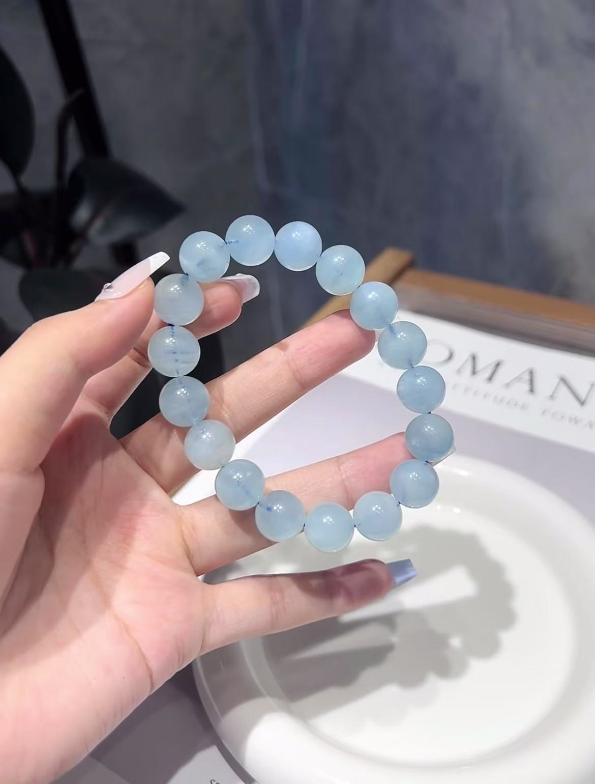 Natural aquamarine bracelet blue ocean small fresh beaded crystal bracelet