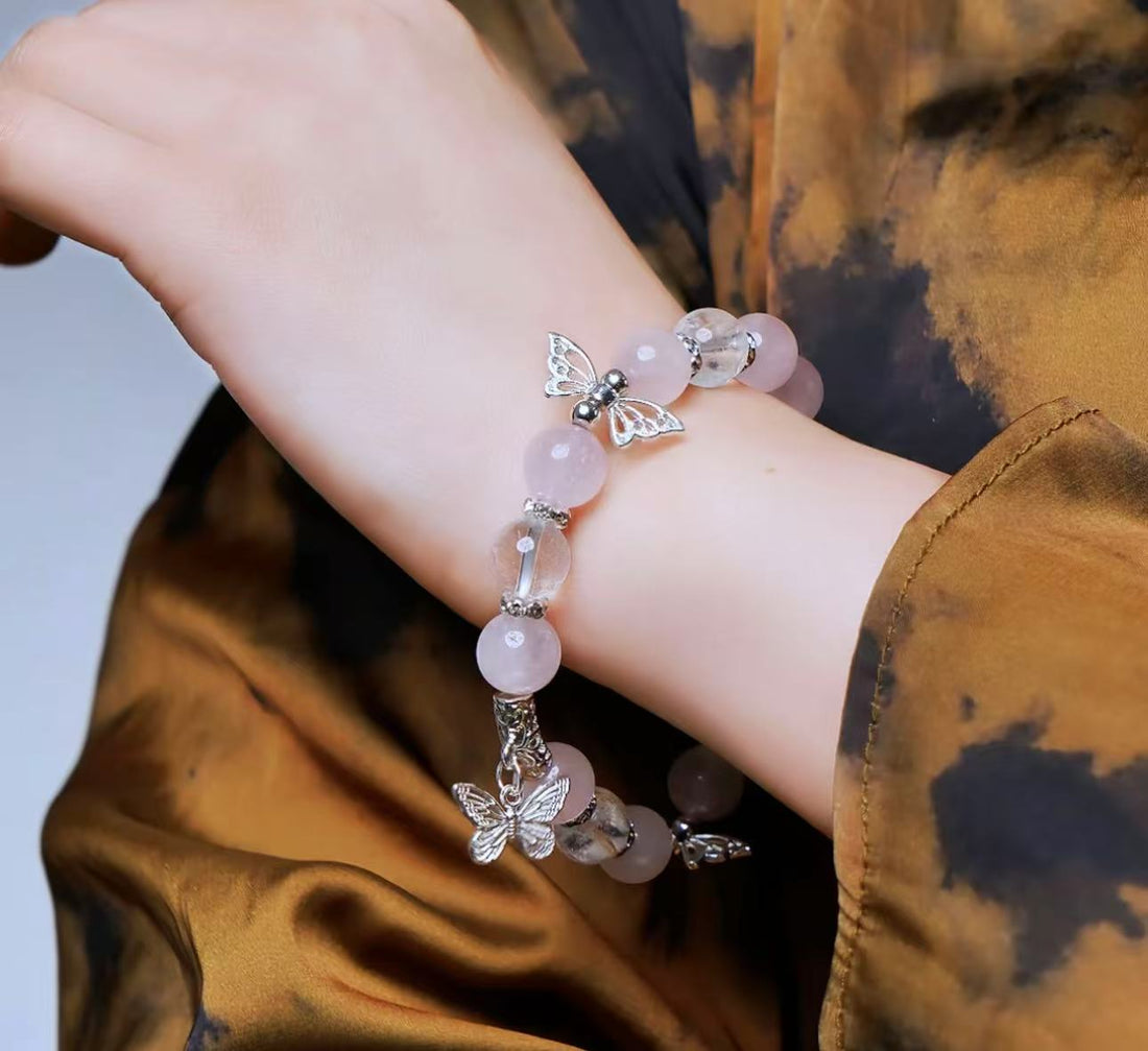 "Butterfly Lovers" 10mm pink white handmade beaded bracelets with unique finished products and original DIY diversit