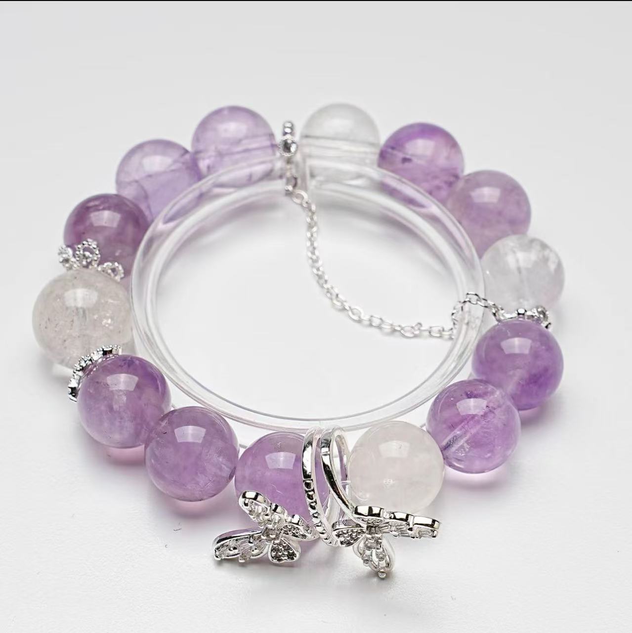 Rock crystal lavender bracelet girls show white ghost bracelet diversity.13mm