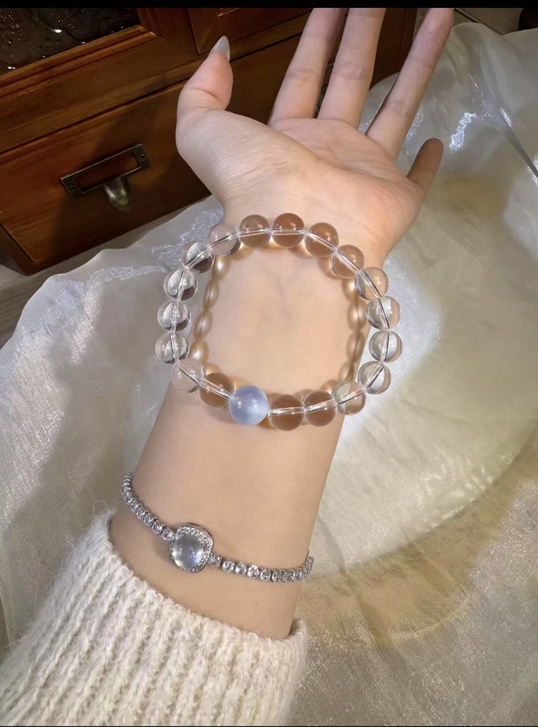 [Pure and clear white crystal] Balance, tranquility and harmony. The old mine is pure white crystal, amethyst powder crystal and aquamarine.