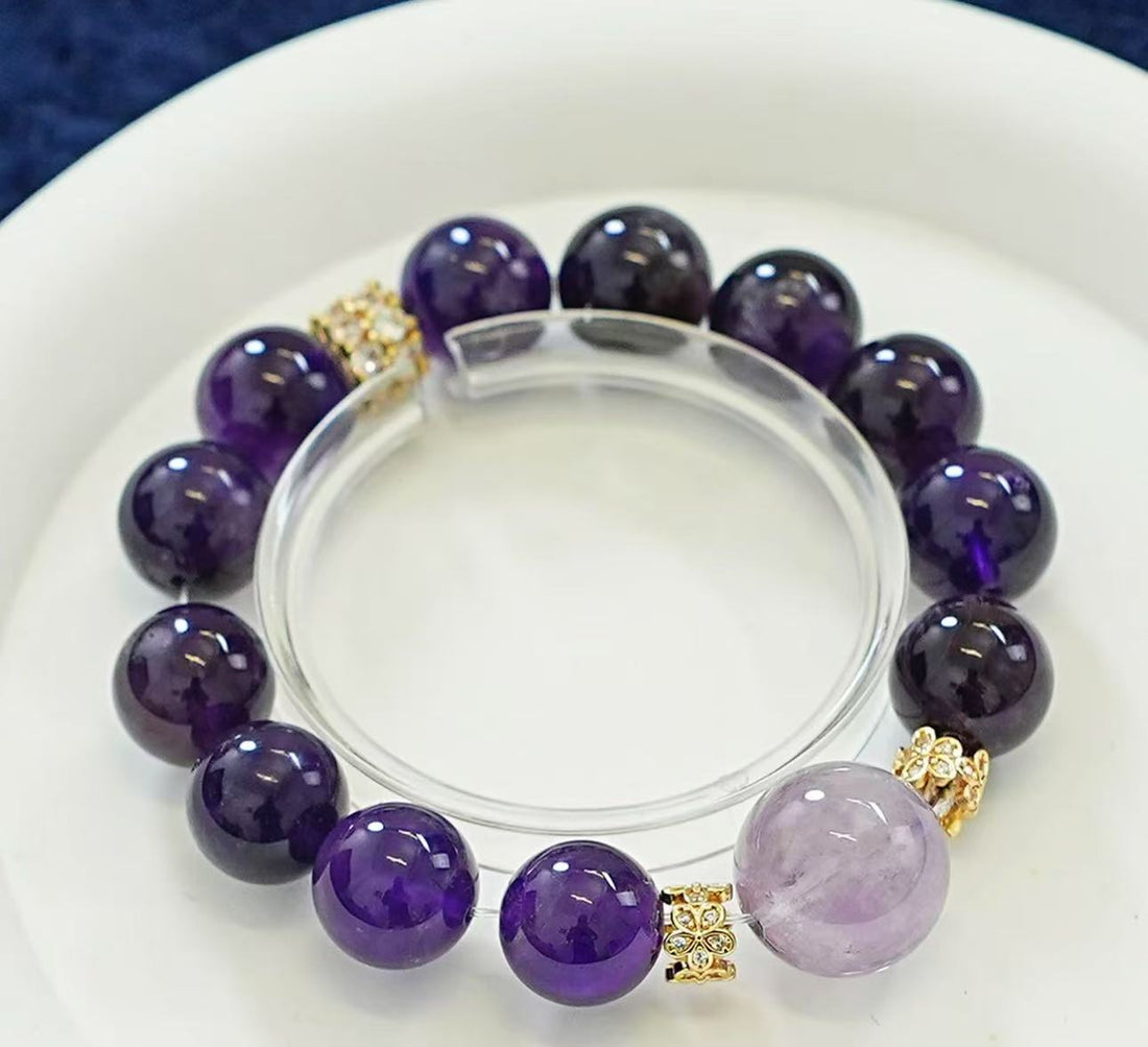 Natural amethyst lavender purple Asser white crystal bracelet Joker design bracelet