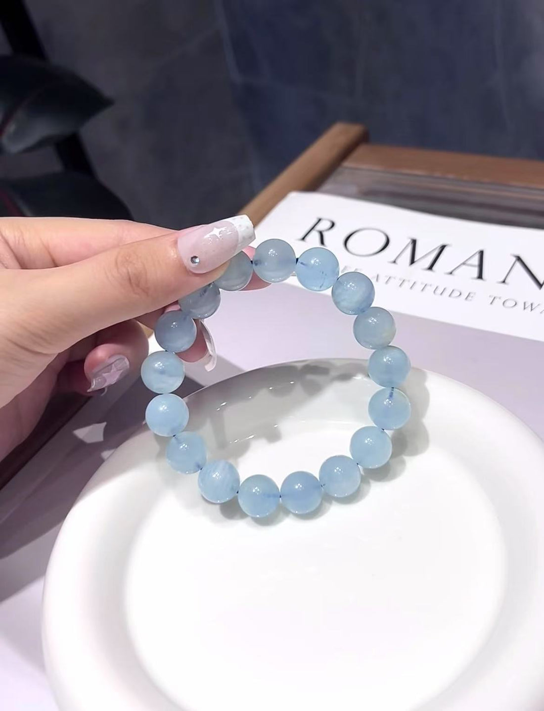 Natural aquamarine bracelet blue ocean small fresh beaded crystal bracelet