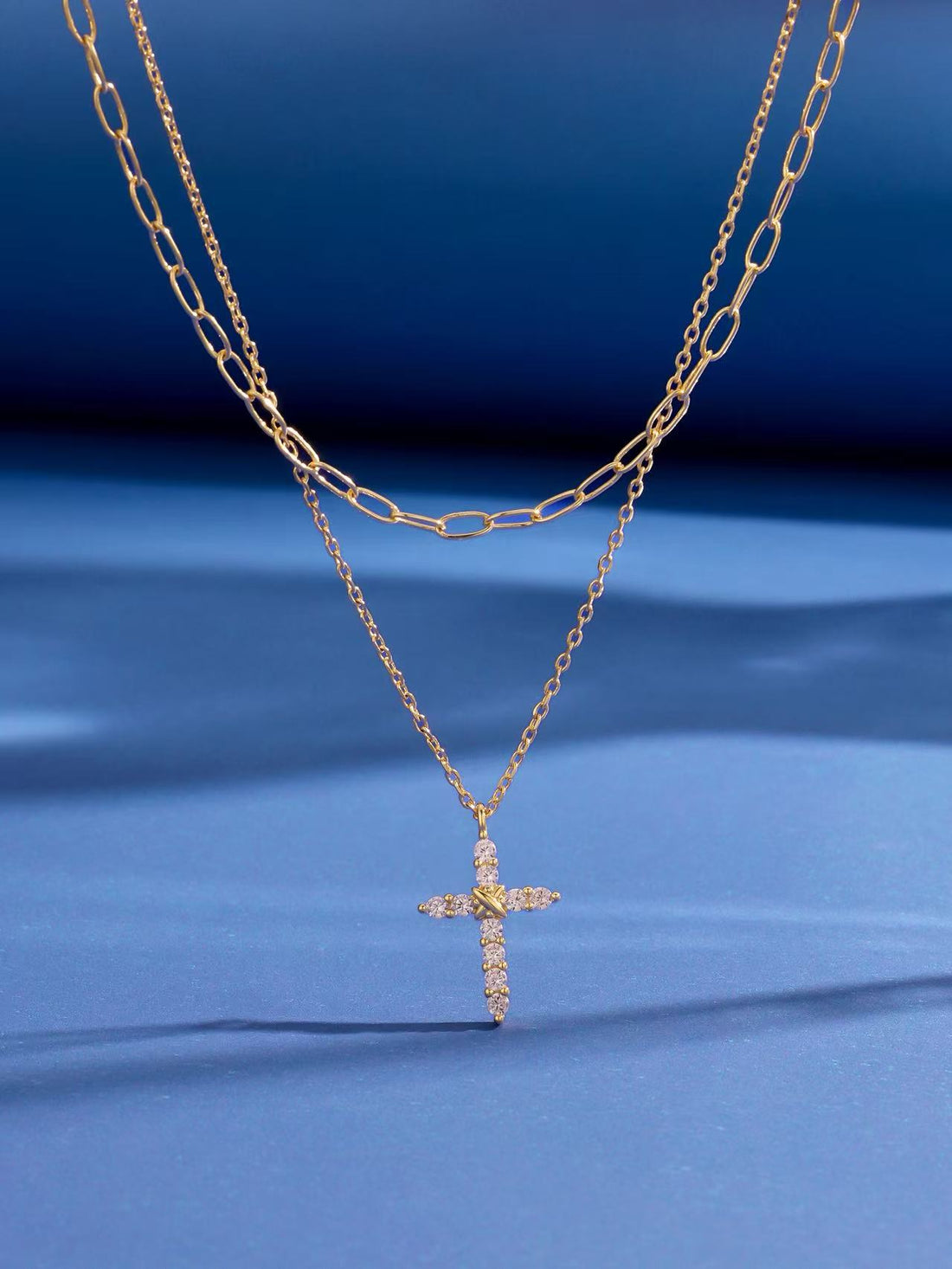 Copper alloy necklace autumn and summer new necklace geometric pin cross diamond versatile fashion light luxury